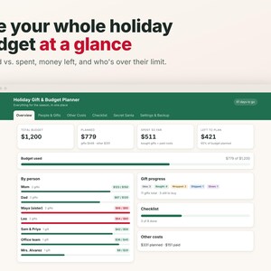 Kerstcadeau-tracker & vakantiebudgetplanner-app, cadeaulijst met bestedingslimieten, Secret Santa-generator, werkt offline, geen abonnement nodig afbeelding 2