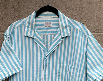 1960s campus button up shirt loop collar stripes short sleeve cotton true vintage xl