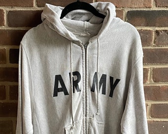 90s army zip up hoodie made in USA grey