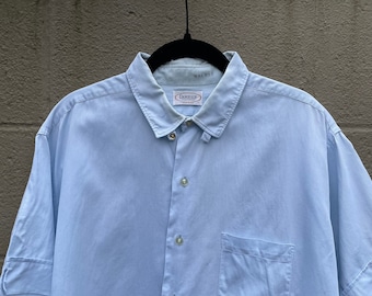 1960s button up shirt short sleeve light blue xl cotton