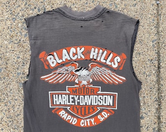90s Harley sturgis cut off sleeve shirt faded rare thin fabric South Dakota black hills