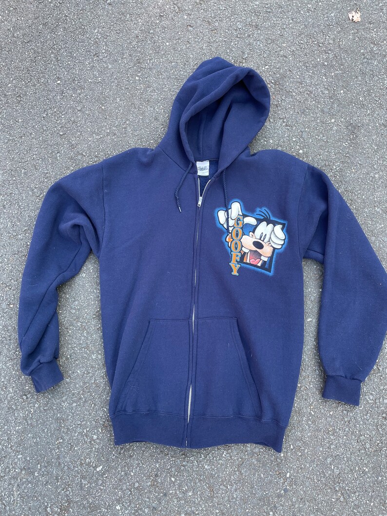 90s Goofy Disney Hoodie Made in Usa Zip up Blue Etsy