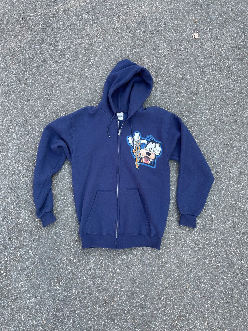 90s Goofy Disney Hoodie Made in Usa Zip up Blue Etsy