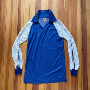 1970s 80s soccer jersey long sleeve blue