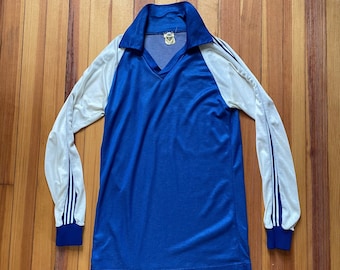 1970s 80s soccer jersey long sleeve blue