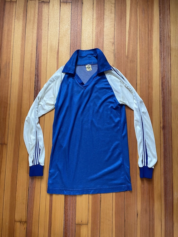 1970s 80s soccer jersey long sleeve blue Gem