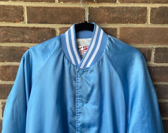 90s made in USA varsity satin jacket light blue eagles