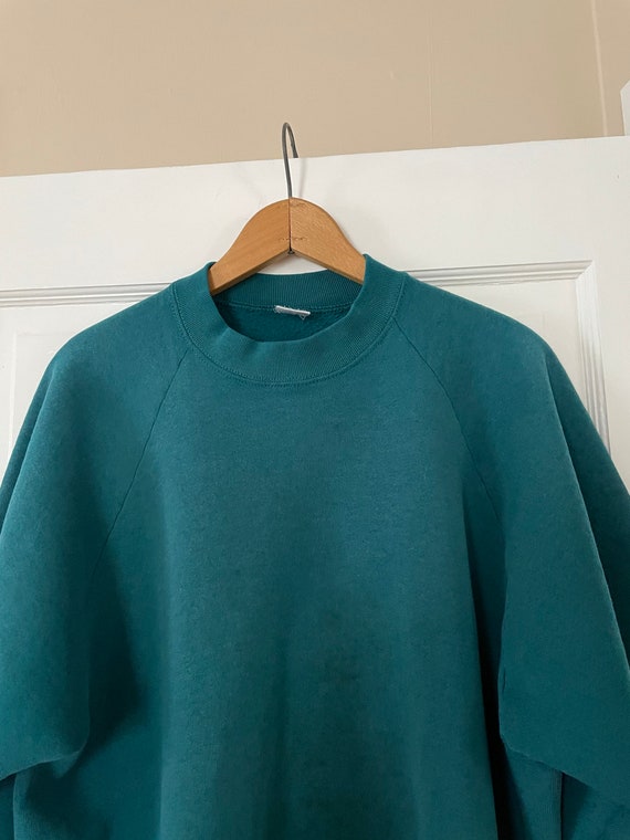 1990s made in USA turquoise green sweatshirt boxy… - image 5