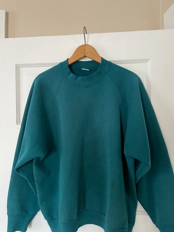 1990s made in USA turquoise green sweatshirt boxy… - image 8