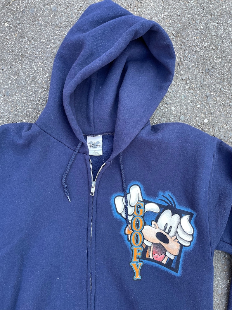 90s Goofy Disney Hoodie Made in Usa Zip up Blue Etsy