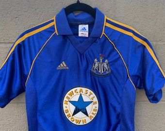 1998 rare Newcastle jersey made in England adidas blue away colors brown ale sponsor youth L women’s xs