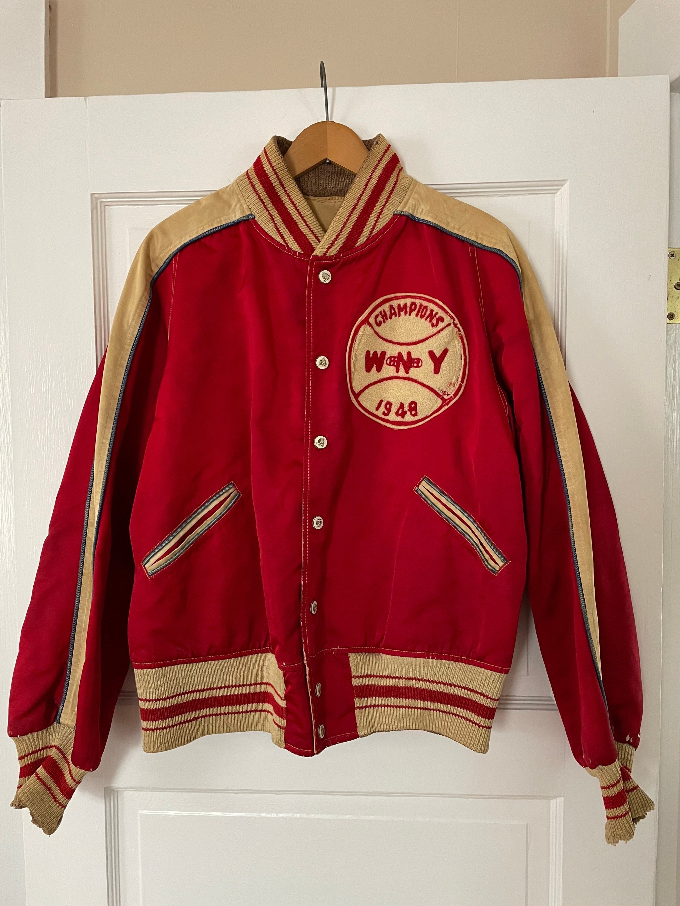 1948 Basketball Varsity Jacket Satin New York Champions Rare Red Blue ...