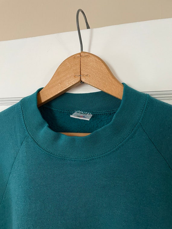 1990s made in USA turquoise green sweatshirt boxy… - image 7