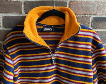 Late 90s y2k DKNY fleece pullover sweatshirt stripes