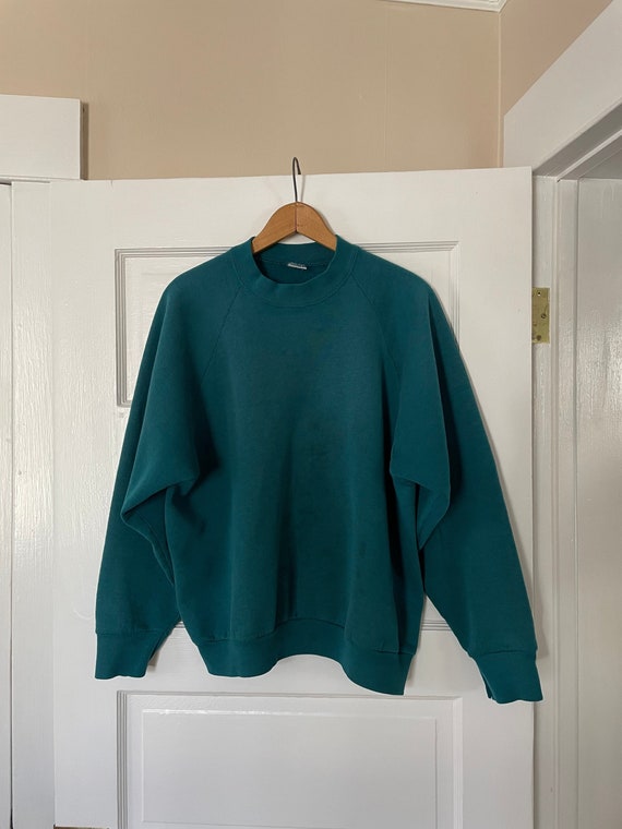 1990s made in USA turquoise green sweatshirt boxy… - image 1