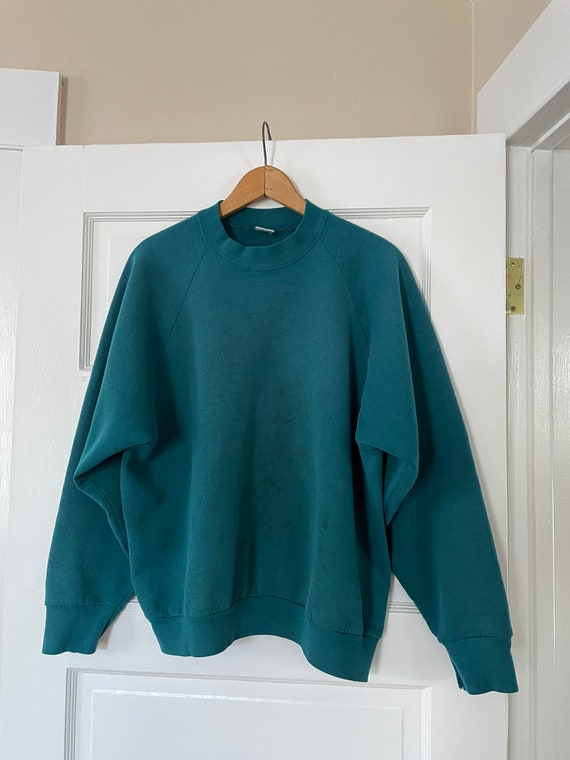 1990s made in USA turquoise green sweatshirt boxy… - image 3