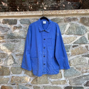 90s french chore coat blue  indigo work wear #7