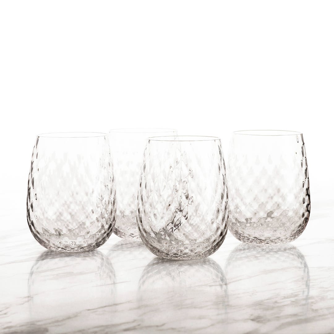 DIAMANTE Stemless Wine Glasses Pair ‘Moda’, stemless Gin Glass –  Undecorated Crystal White Wine Glasses with No Stem – Box of 2