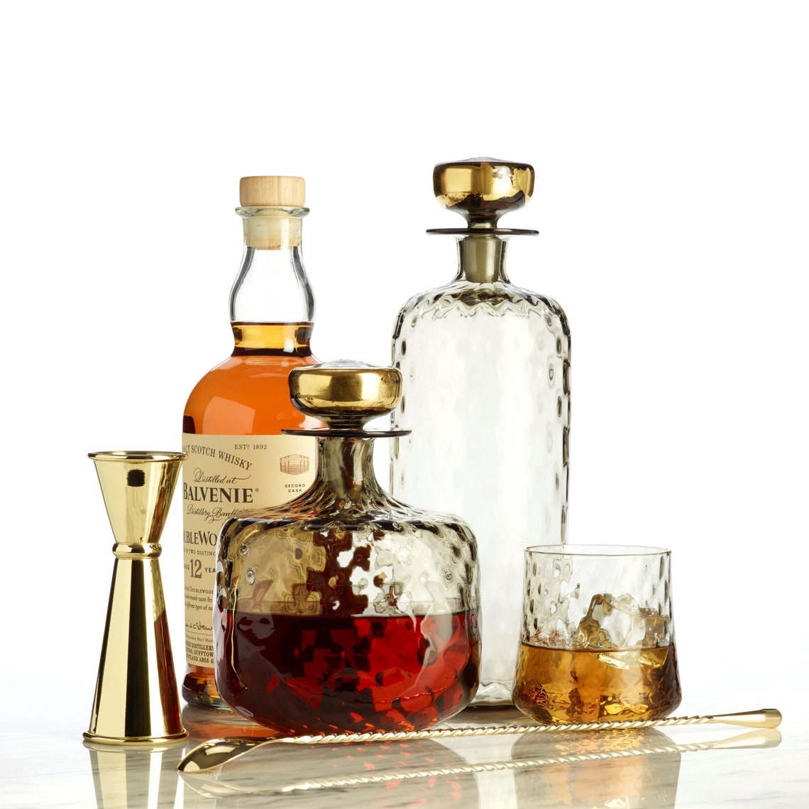 Whiskey Glasses With Diamond Pattern Hand Blown Etsy