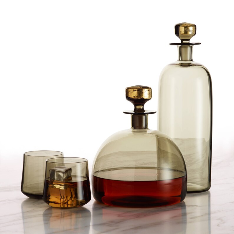 Hand Blown Glass Whiskey Glasses in Antique Grey Etsy