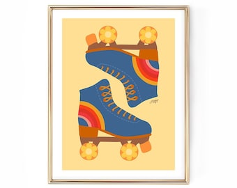 Retro Roller Skates (Blue/Orange Palette) - Illustration Art Print