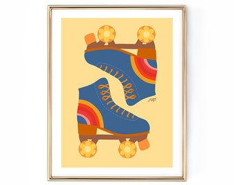 Retro Roller Skates, Neon, Pastel, Poster, Illustration, Art Print, Skating, Vintage, Wall Art, Trendy, Dorm Room, Girly, Retro Aesthetic