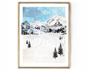 Mountains Landscape - Abstract Collage Art Print