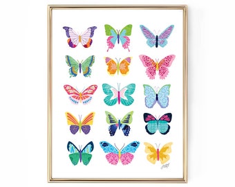 Colorful Butterflies Collage -  Art Print