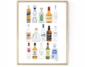 Tequila, Vodka, Whiskey Bottles Illustration - Art Print