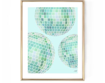 Disco Balls Illustration (Green Palette) - Art Print