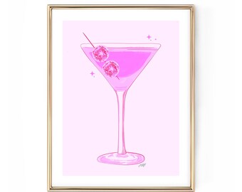Disco Ball Martini Glas - Bunter Kunstdruck - Retro Bar Warenkorb Art