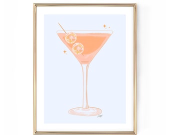 Disco Ball Martini Illustration (Orange Palette) - Art Print