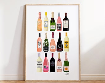 Wine and Champagne Bottles Illustration - Art Print