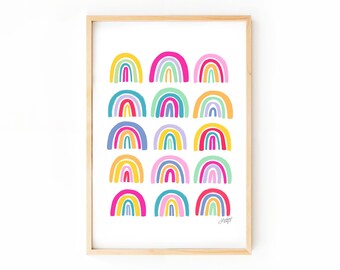 Colorful Rainbows Illustration Art Print, Happy Inspirational Artwork, Cute Wall Decor for Gallery Walls