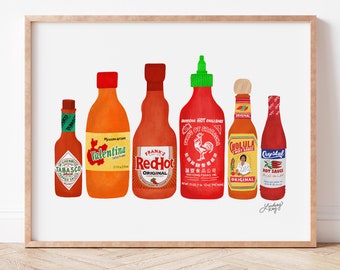 Hot Sauce Bottles Illustration - Art Print