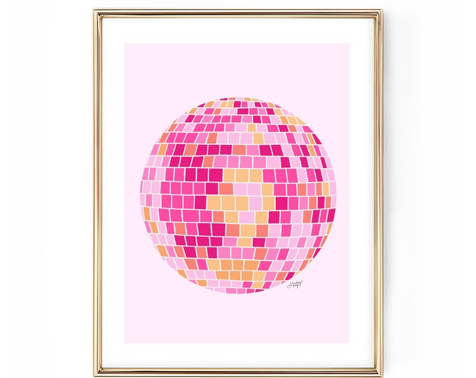 Disco Ball Illustration (Pink/Yellow Palette) - Kunstdruck