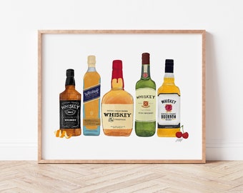 Whiskey Bottles Illustration - Art Print