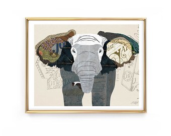 Impresión de arte de elefante - Impresión de ilustración de collage