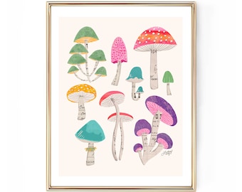 Colorful Mushrooms Illustration - Art Print