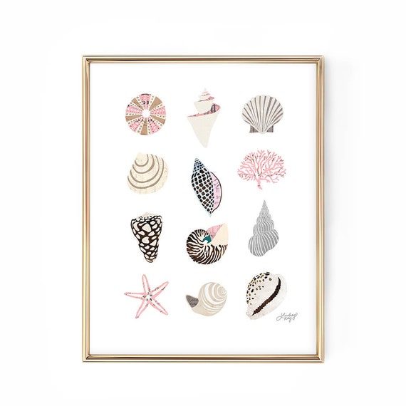 Seashell Art Print, Collage Illustration, Ocean Artwork, Beach House Decor, Neutral Palette, Vintage Inspired, Seashell Decor, Wall Art
