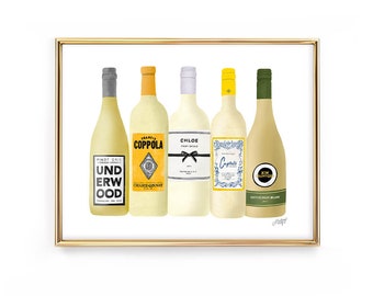 White Wine Bottles Illustration - Art Print