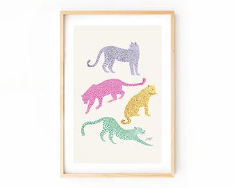 Leopards Illustration - Art Print, Animal Artwork, Trendy, Cute, Dorm Room, Nursery, Wall Art, Color Options, Jungle