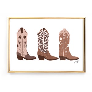 Cowboy Boots Illustration (Tan/Brown Palette) - Art Print