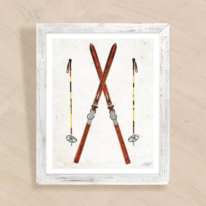 Ski Art Print Cabin Lodge Wall Decor Mountain Collage Ilration