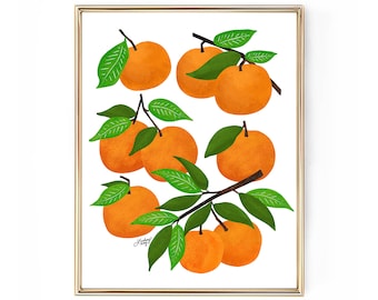 Oranges, Illustration, Art Print, Kitchen, Decor, Fruit, Orange Tree, Wall Art, Print, Poster, Cute, Cooking, Kitchen Art, Trendy, Bright