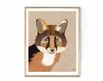 Fox Art Print - Collage Illustration - Framable Wall Art