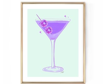Disco Ball Martini Illustration (Purple Palette) - Art Print