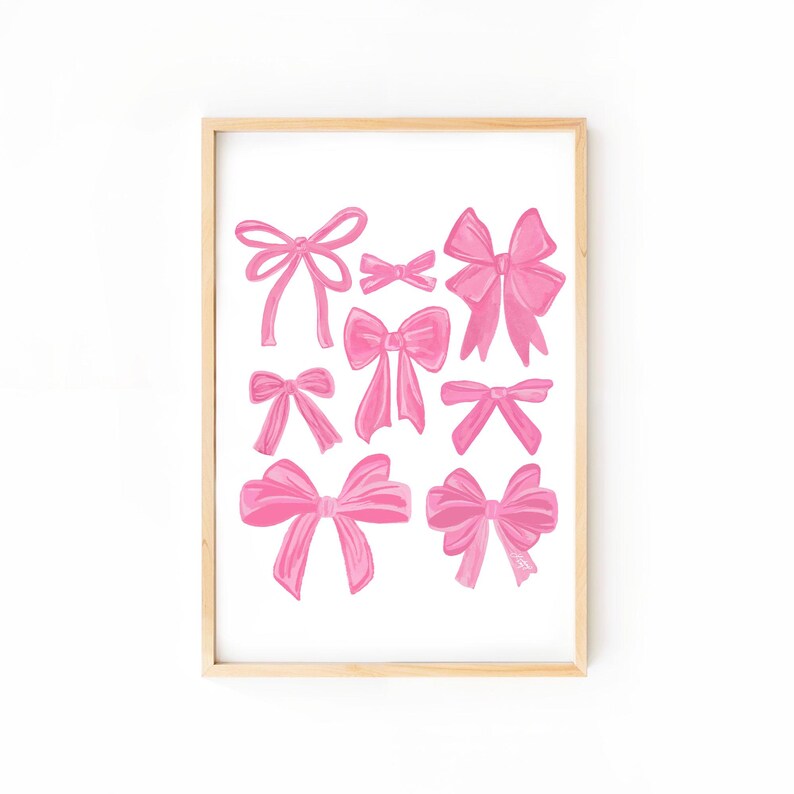 Coquette Pink Ribbons Illustration Art Print, Preppy Wall Art, Dorm ...