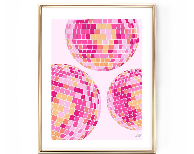Disco Balls Illustration (Pink/Yellow Palette) - Art Print