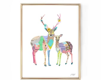 Deer Colorful Collage illustration - Art Print